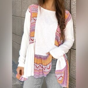 Bohemian White and Orange Tunic Top